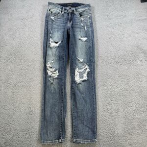 S Judy Blue Womens Jeans 0/24‎ Blue Denim Boyfriend Fit Mid Rise Distressed